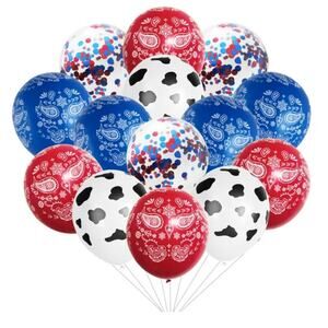 NIB Western Cowboy Balloon Blue Red Bandana Latex Confetti Western Theme